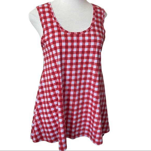 LuLaRoe Perfect Tank Top Red Checked Size XS Oversized Swing - Picture 2 of 7